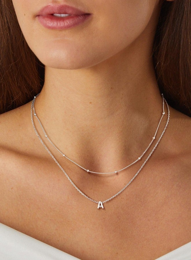 PROSILVER Sterling Silver Necklace for Women Layered Initial Pendant Necklaces Women's Dainty Silver Chain Trendy Charm Necklace Letter A - Image 2